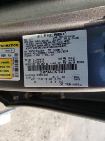 Photo 9 VIN: 3FA6P0G74DR277674 - FORD FUSION S 