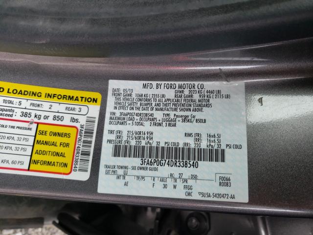 Photo 9 VIN: 3FA6P0G74DR338540 - FORD FUSION S 