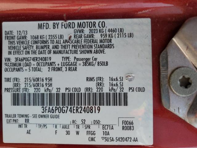 Photo 11 VIN: 3FA6P0G74ER240819 - FORD FUSION S 