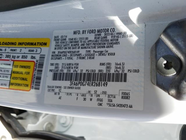 Photo 9 VIN: 3FA6P0G74ER268149 - FORD FUSION S 