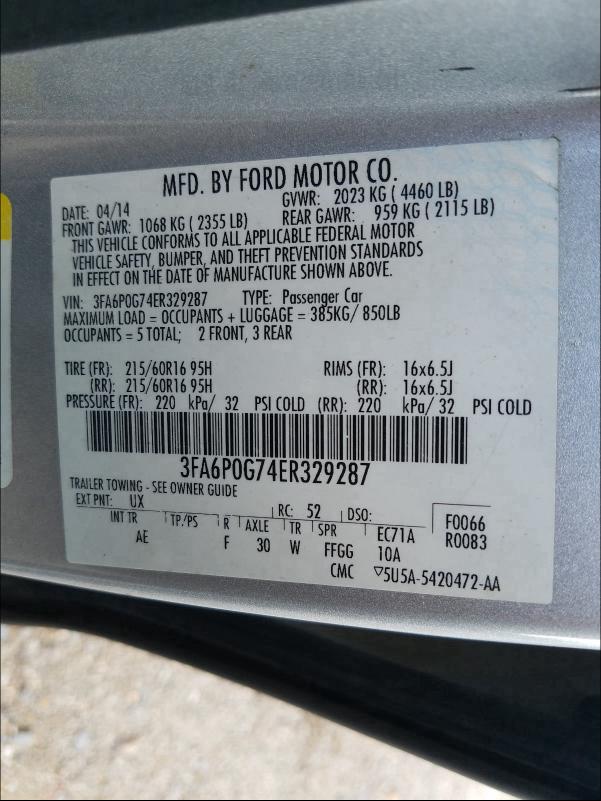 Photo 9 VIN: 3FA6P0G74ER329287 - FORD FUSION S 