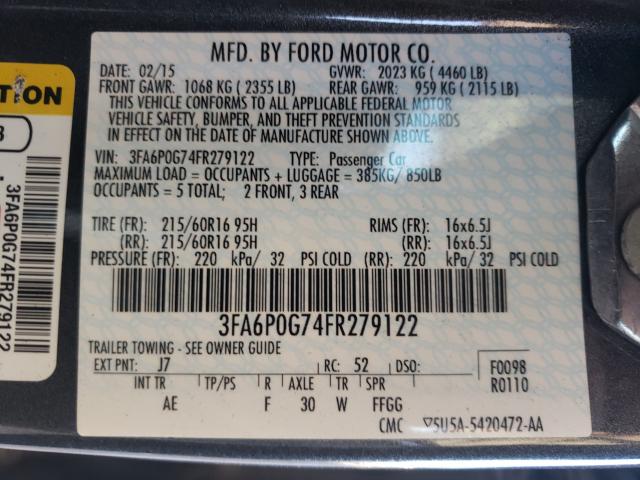 Photo 9 VIN: 3FA6P0G74FR279122 - FORD FUSION S 