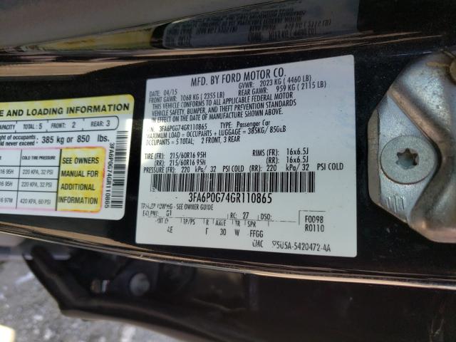 Photo 9 VIN: 3FA6P0G74GR110865 - FORD FUSION S 