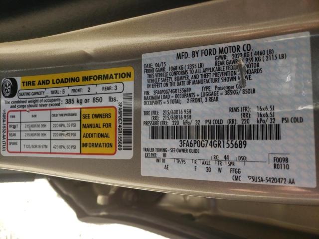 Photo 9 VIN: 3FA6P0G74GR155689 - FORD FUSION S 