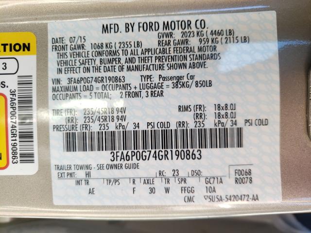 Photo 9 VIN: 3FA6P0G74GR190863 - FORD FUSION S 