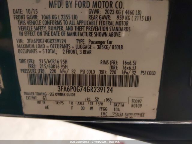 Photo 8 VIN: 3FA6P0G74GR239124 - FORD FUSION 