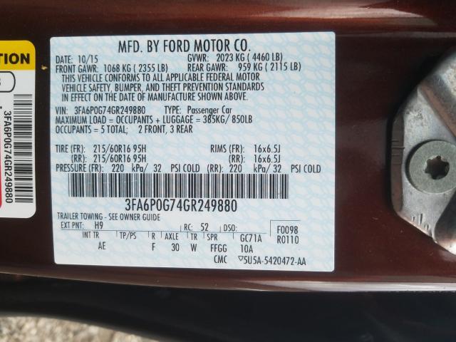 Photo 9 VIN: 3FA6P0G74GR249880 - FORD FUSION S 