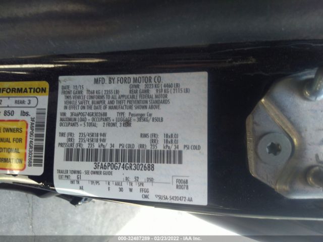 Photo 8 VIN: 3FA6P0G74GR302688 - FORD FUSION 