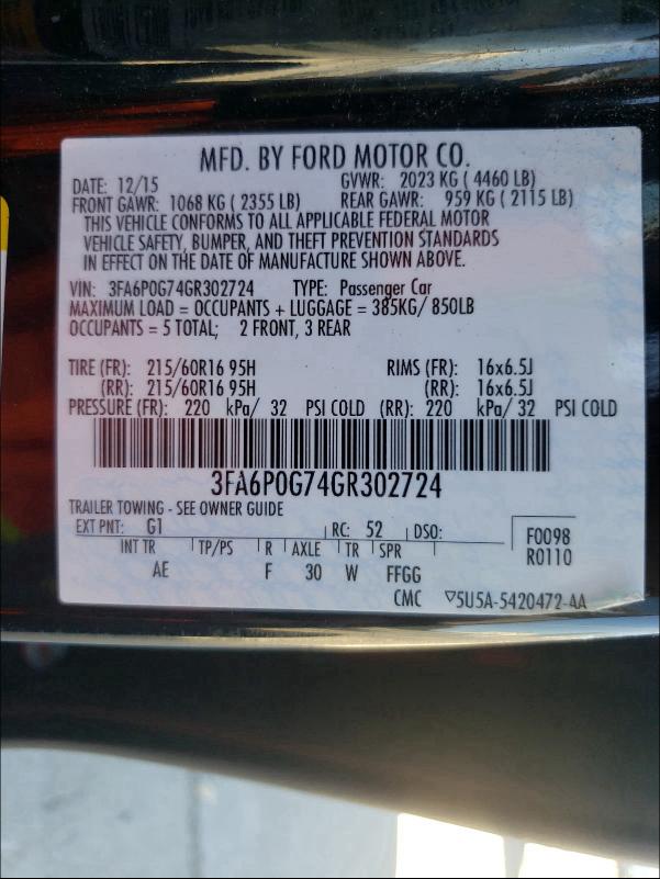 Photo 9 VIN: 3FA6P0G74GR302724 - FORD FUSION 