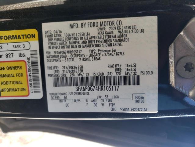 Photo 9 VIN: 3FA6P0G74HR105117 - FORD FUSION S 