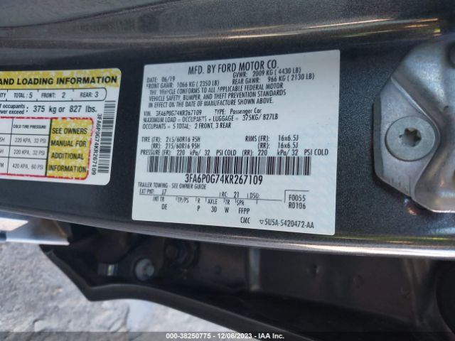 Photo 8 VIN: 3FA6P0G74KR267109 - FORD FUSION 