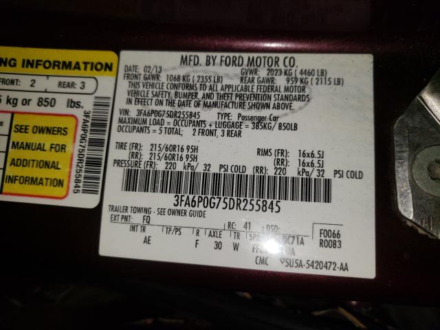 Photo 9 VIN: 3FA6P0G75DR255845 - FORD FUSION S 