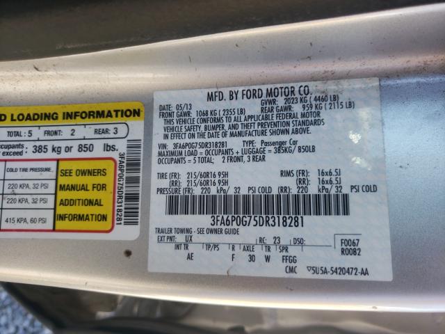 Photo 9 VIN: 3FA6P0G75DR318281 - FORD FUSION S 