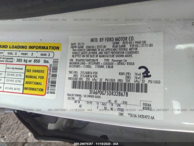 Photo 8 VIN: 3FA6P0G75DR328678 - FORD FUSION 