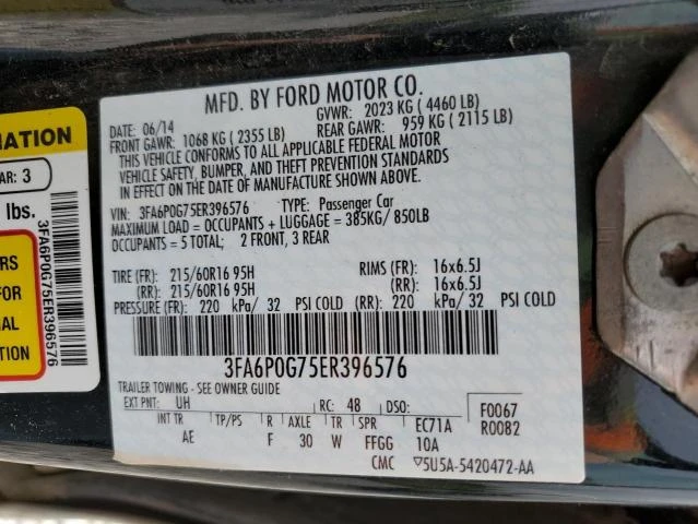 Photo 11 VIN: 3FA6P0G75ER396576 - FORD FUSION S 