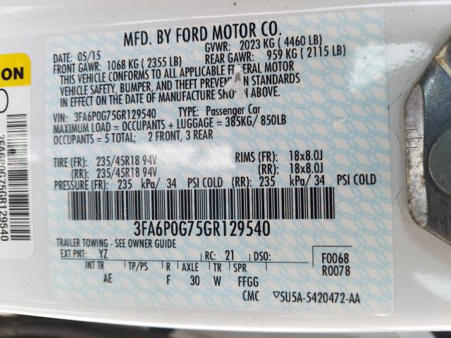 Photo 9 VIN: 3FA6P0G75GR129540 - FORD FUSION S 