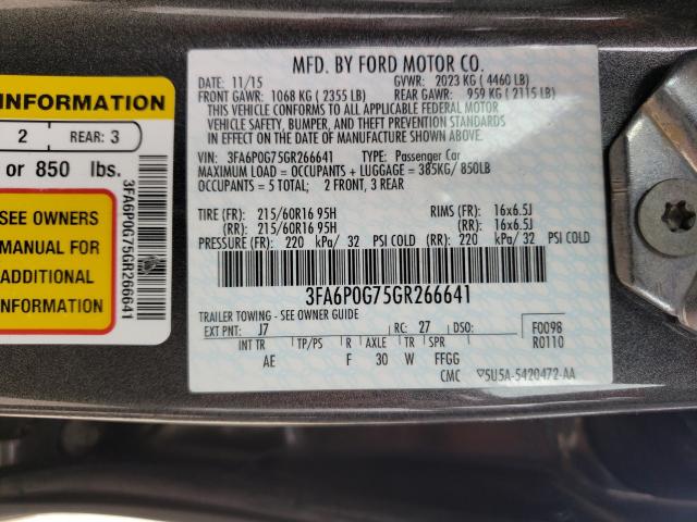 Photo 9 VIN: 3FA6P0G75GR266641 - FORD FUSION 