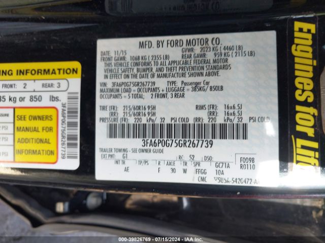 Photo 8 VIN: 3FA6P0G75GR267739 - FORD FUSION 