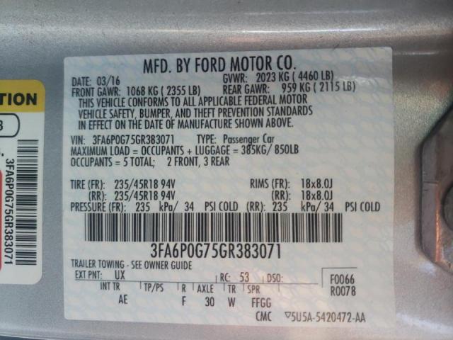 Photo 9 VIN: 3FA6P0G75GR383071 - FORD FUSION S 