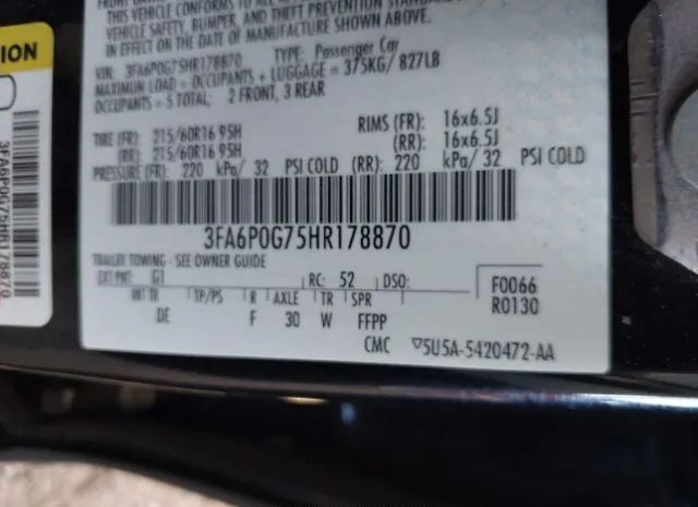 Photo 8 VIN: 3FA6P0G75HR178870 - FORD FUSION 