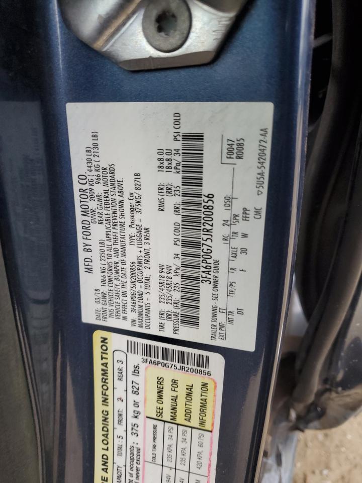 Photo 11 VIN: 3FA6P0G75JR200856 - FORD FUSION 