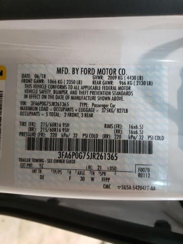 Photo 11 VIN: 3FA6P0G75JR261365 - FORD FUSION S 