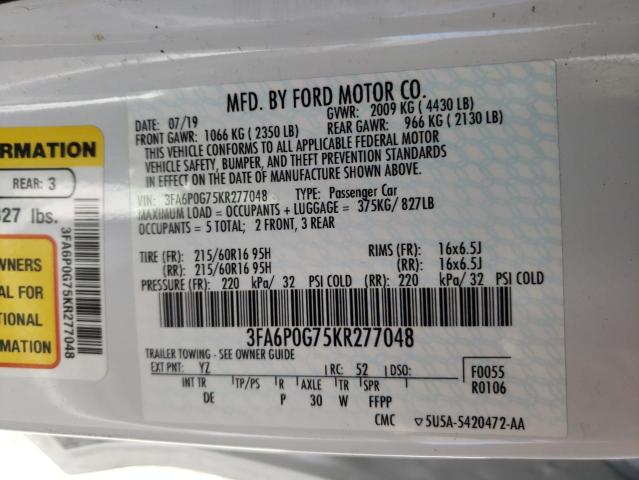 Photo 9 VIN: 3FA6P0G75KR277048 - FORD FUSION S 