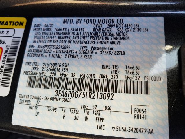 Photo 9 VIN: 3FA6P0G75LR213092 - FORD FUSION S 