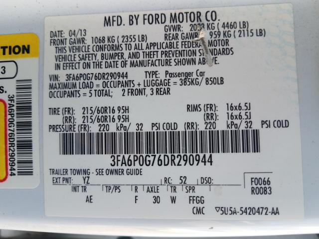 Photo 9 VIN: 3FA6P0G76DR290944 - FORD FUSION S 