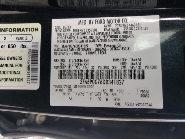 Photo 9 VIN: 3FA6P0G76DR341827 - FORD FUSION S 