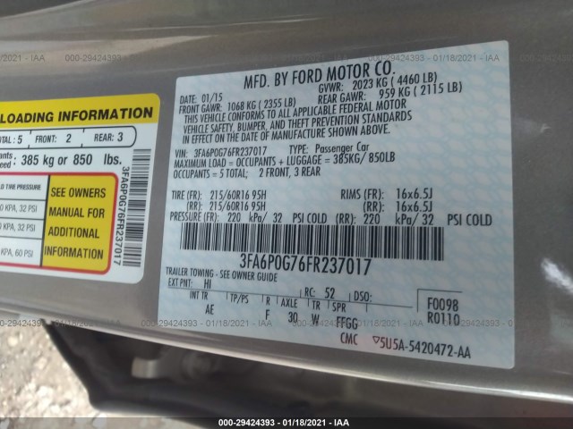 Photo 8 VIN: 3FA6P0G76FR237017 - FORD FUSION 