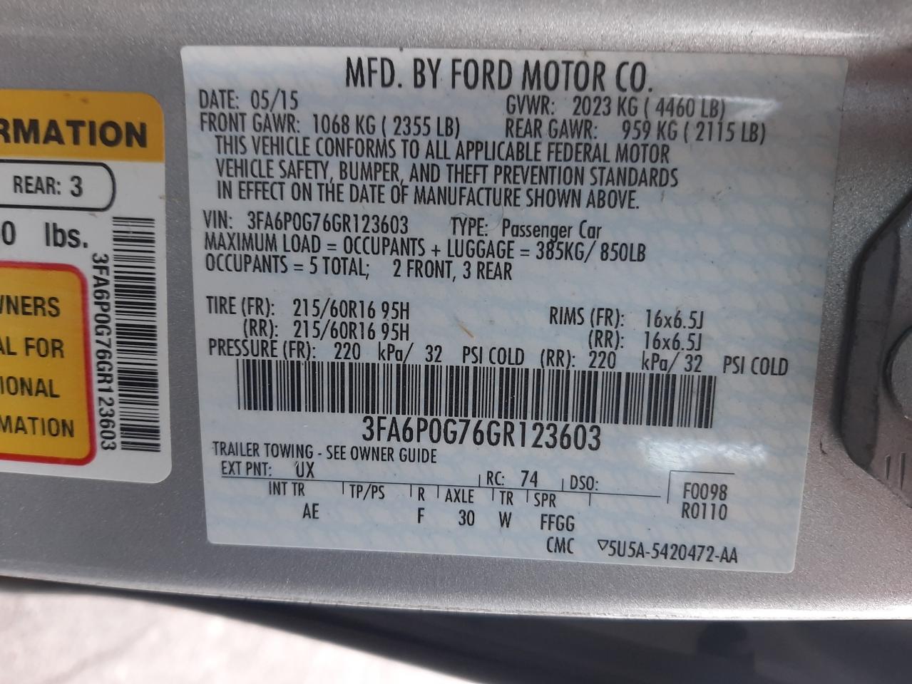 Photo 11 VIN: 3FA6P0G76GR123603 - FORD FUSION 