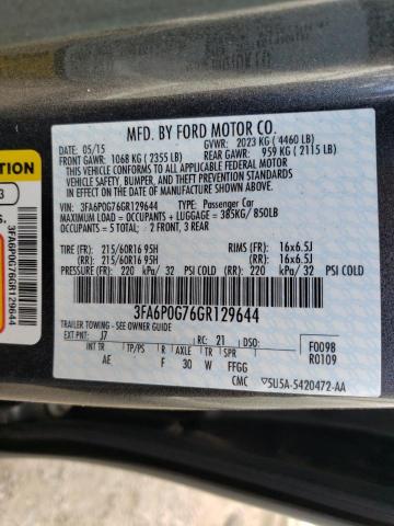 Photo 9 VIN: 3FA6P0G76GR129644 - FORD FUSION S 