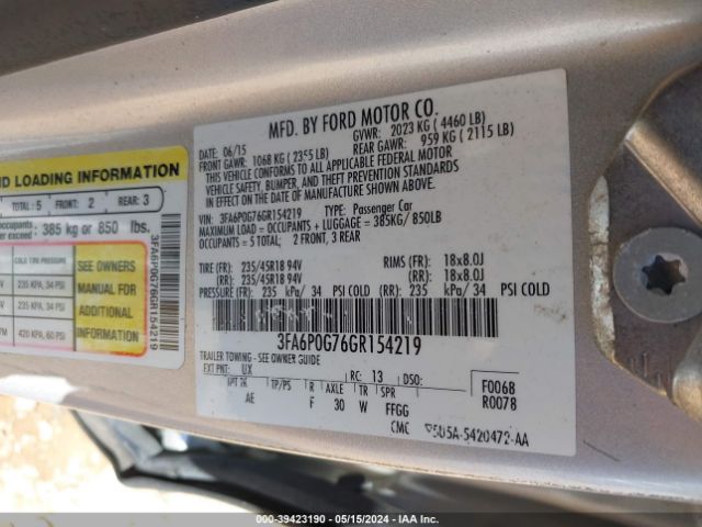 Photo 8 VIN: 3FA6P0G76GR154219 - FORD FUSION 