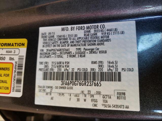 Photo 9 VIN: 3FA6P0G76GR237665 - FORD FUSION S 