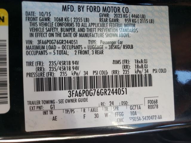 Photo 9 VIN: 3FA6P0G76GR244051 - FORD FUSION S 