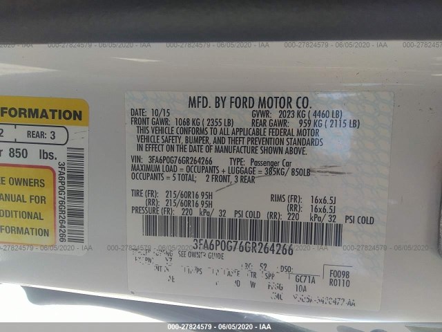 Photo 8 VIN: 3FA6P0G76GR264266 - FORD FUSION 