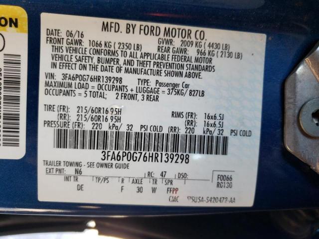 Photo 9 VIN: 3FA6P0G76HR139298 - FORD FUSION S 