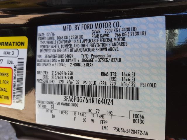 Photo 9 VIN: 3FA6P0G76HR164024 - FORD FUSION S 