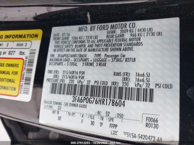 Photo 8 VIN: 3FA6P0G76HR178604 - FORD FUSION 