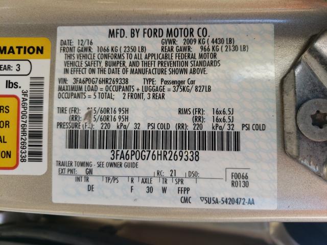 Photo 9 VIN: 3FA6P0G76HR269338 - FORD FUSION S 