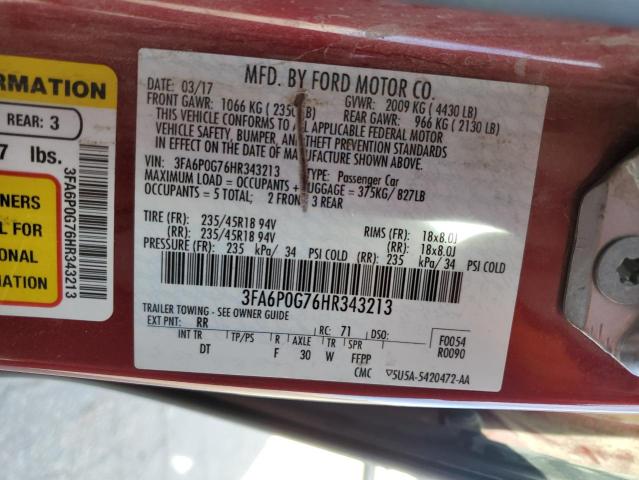 Photo 11 VIN: 3FA6P0G76HR343213 - FORD FUSION 