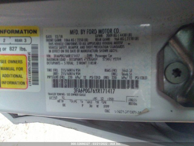 Photo 8 VIN: 3FA6P0G76KR171417 - FORD FUSION 