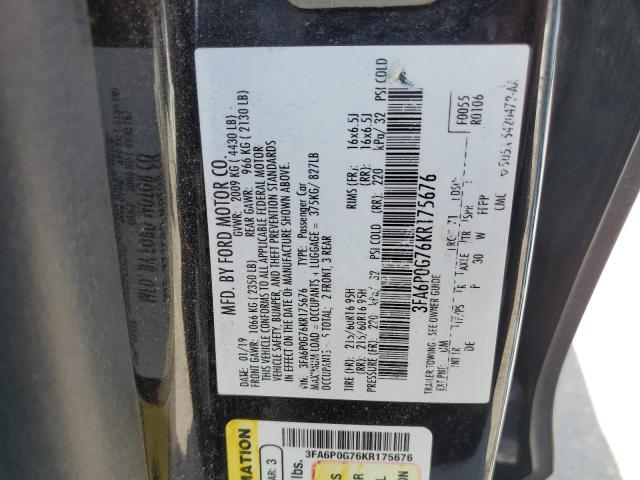 Photo 11 VIN: 3FA6P0G76KR175676 - FORD FUSION 