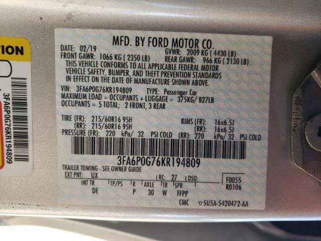 Photo 11 VIN: 3FA6P0G76KR194809 - FORD FUSION S 