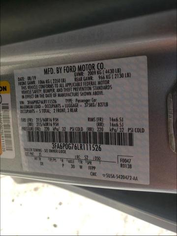 Photo 9 VIN: 3FA6P0G76LR111526 - FORD FUSION S 