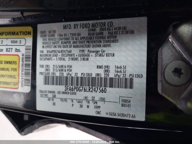 Photo 8 VIN: 3FA6P0G76LR247560 - FORD FUSION 