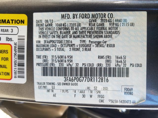 Photo 9 VIN: 3FA6P0G77DR112816 - FORD FUSION S 