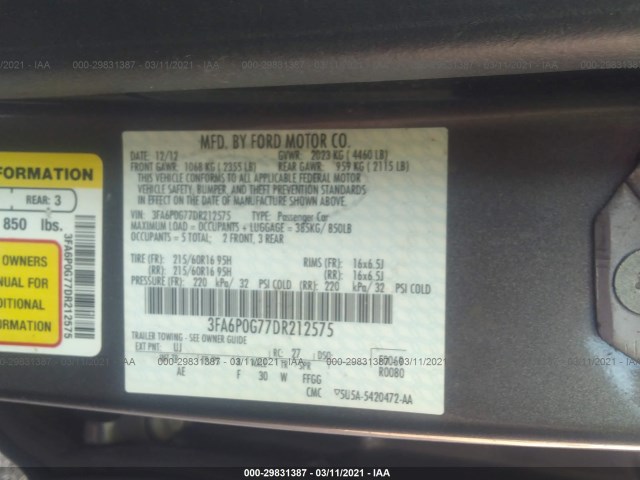 Photo 8 VIN: 3FA6P0G77DR212575 - FORD FUSION 