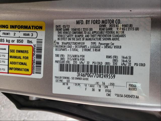 Photo 9 VIN: 3FA6P0G77DR249559 - FORD FUSION S 